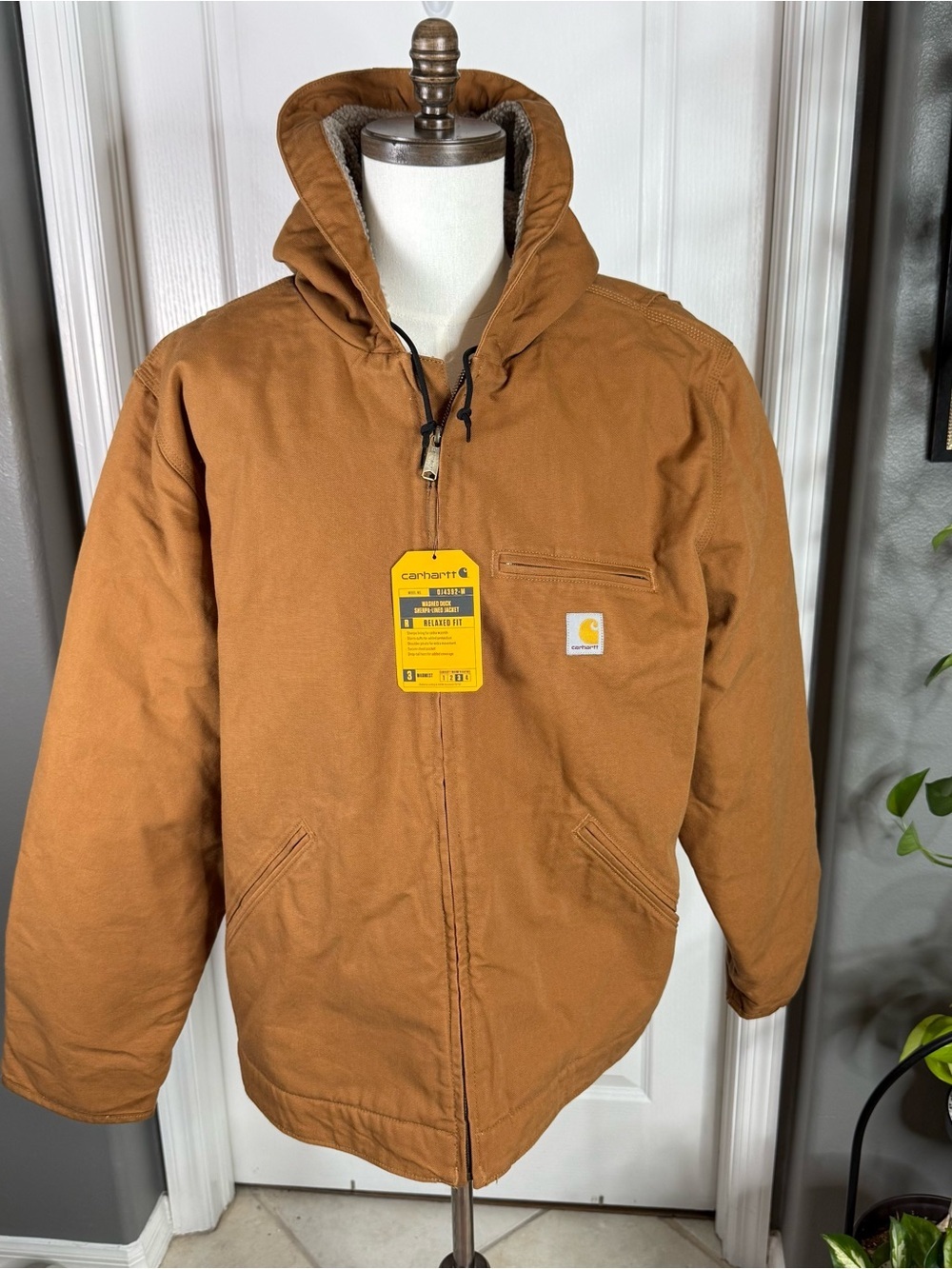 NWT Carhartt Sherpa Lined Duck Active Jacket XL Brown Hooded Relaxed Fit OJ4392-